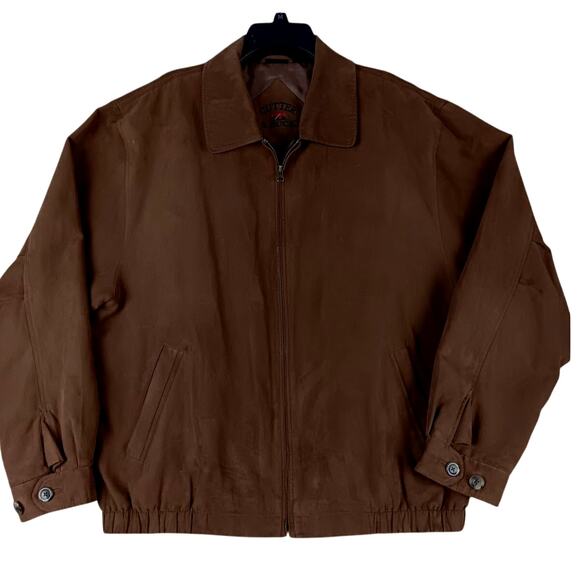 Cutter & Buck Micro Suede Jacket Men XL Brown Full Zip Lined Bomber Dress Luxury - Picture 1 of 10